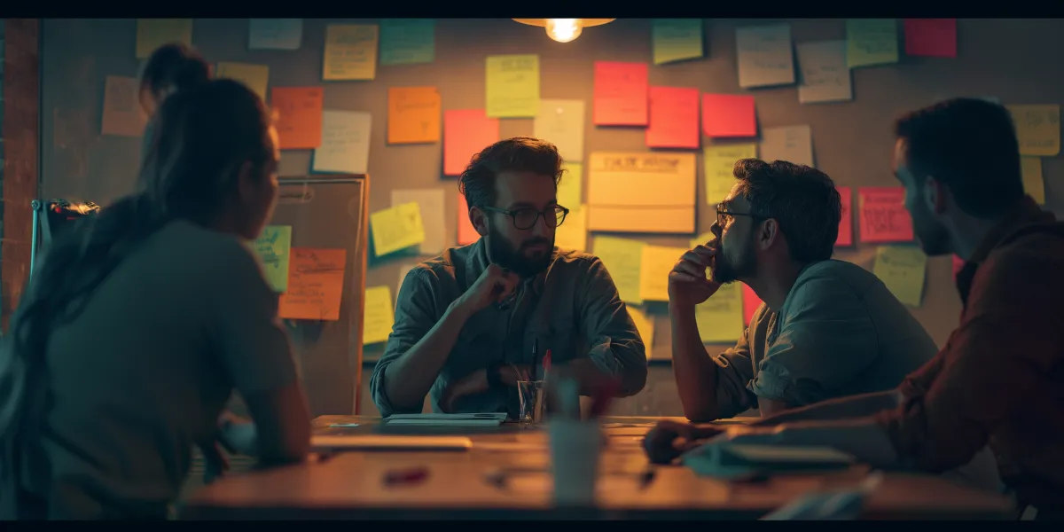 Equipa criativa discutindo branding digital